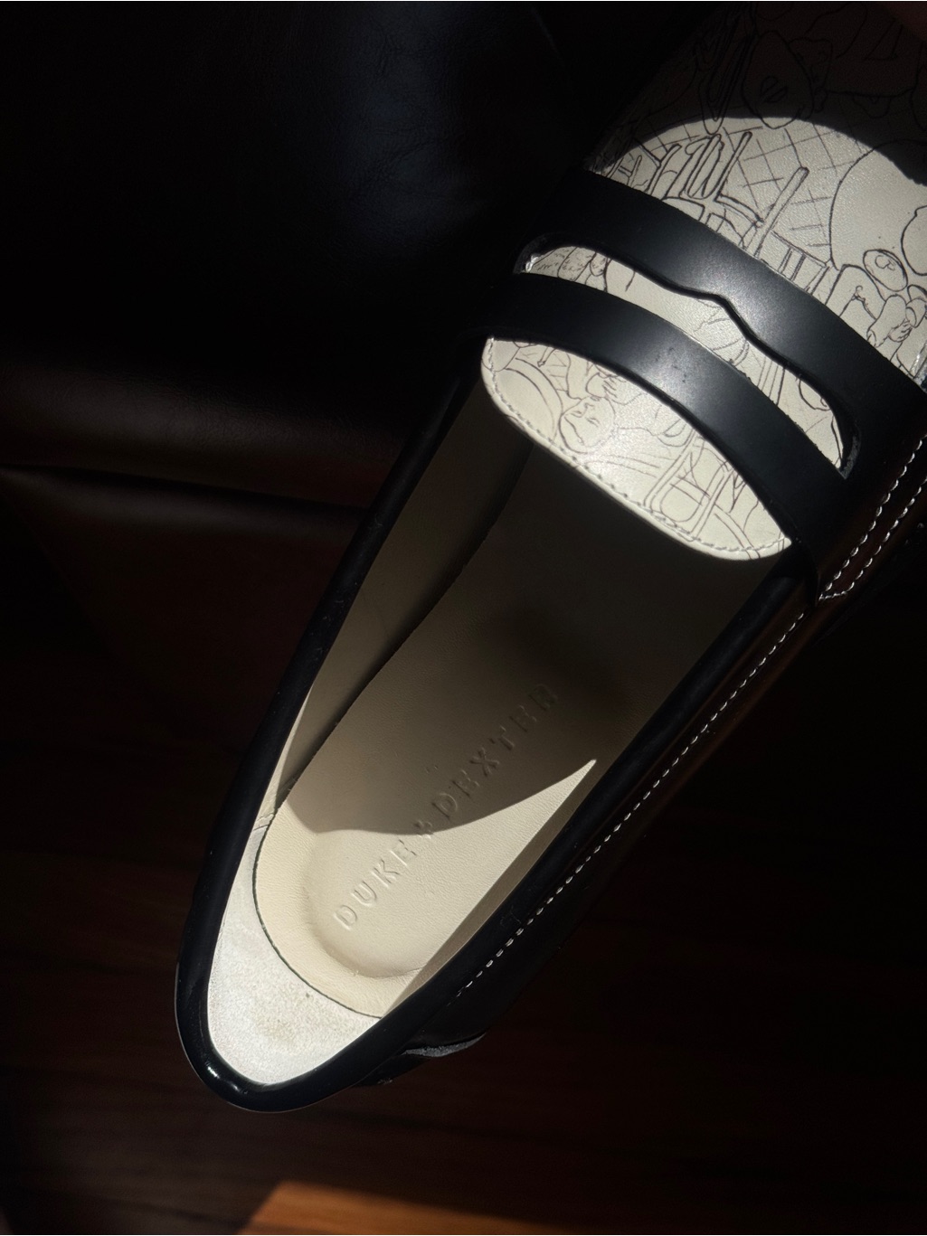 New York Ny Cafe Black Leather Penny Loafer With Printed Cream Toe — image 4 of 4